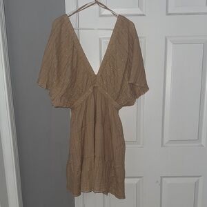 Brown V-Neck Beach Coverup with Gold Accents